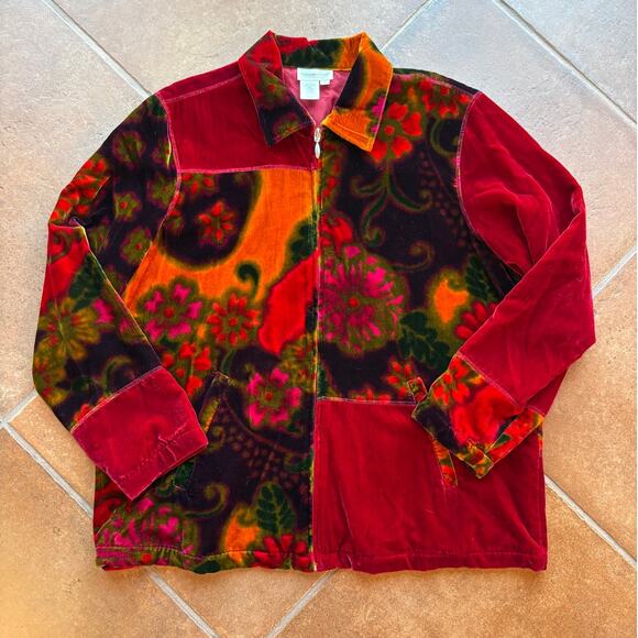 Coldwater Creek Velvet Patchwork Hippie Retro Bohemian Zip Up Jacket size 1X - Picture 1 of 9